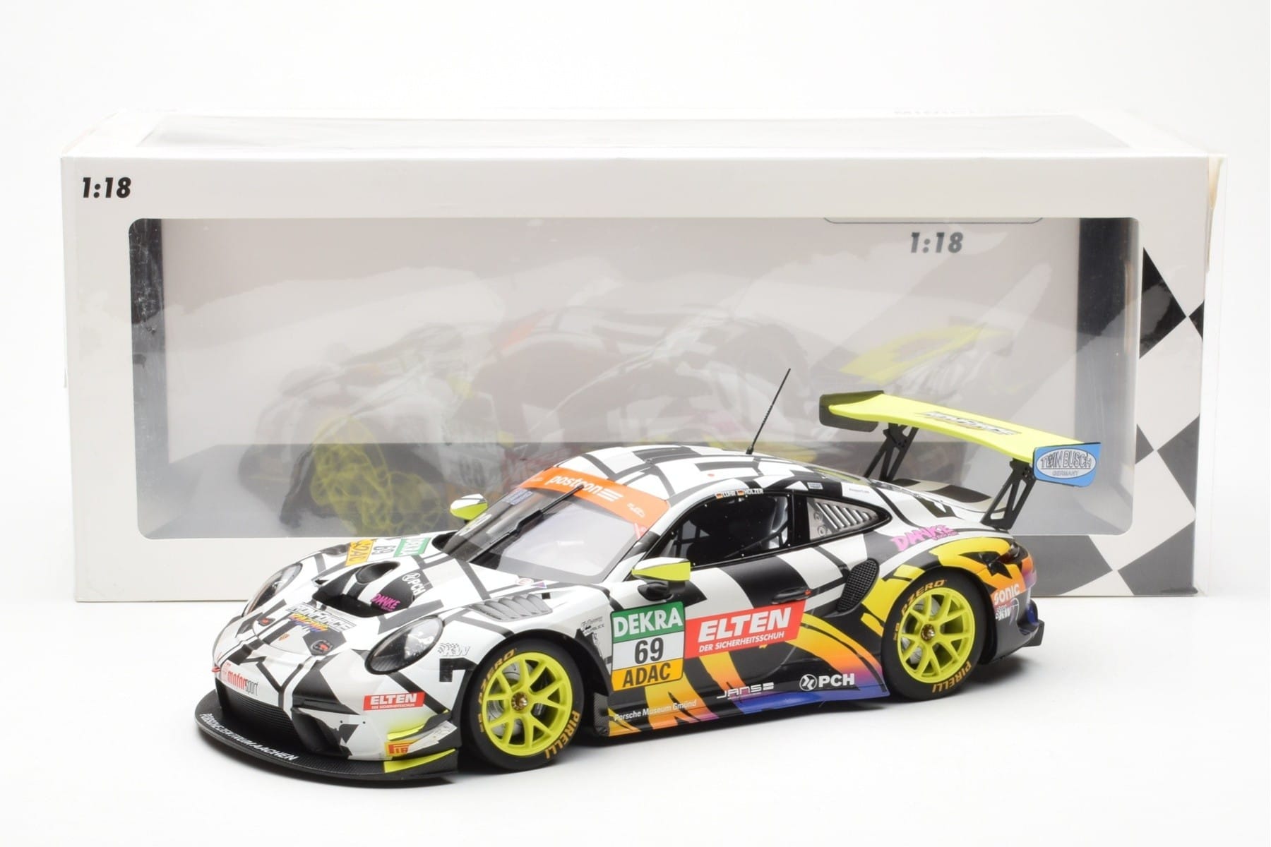 Porsche 911 991.2 GT3 R #69 Team Iron Force Racing Ring Police L. Luhr / M. Holzer ADAC GT Masters 2019 Minichamps 1:18 15319 — снимка 6 от 6