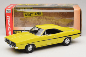 Dodge Charger R/T Жълт Dirty Mary Crazy Larry Auto World 1:18 AWSS101/06 Метал — снимка 8 от 8