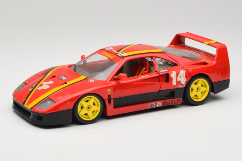 Ferrari F40 Evoluzione #14 L. Dalla Noce H&R Червен с Жълти Колела 1992 Bburago 1:18 3042-H1 Метал