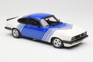 Ford Capri Mk2 3.0 Бял със Сини Ивици Minichamps 1:18 155788600 Метал — снимка 4 от 6