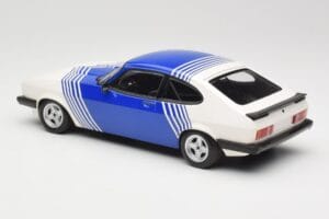 Ford Capri Mk2 3.0 Бял със Сини Ивици Minichamps 1:18 155788600 Метал — снимка 5 от 6