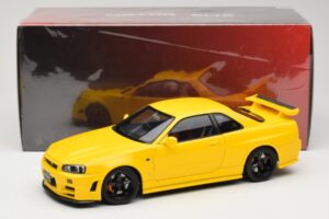 Nissan Skyline GT-R R34 Customized Version Жълт MotorHelix 1:18 M83412 Метал — снимка 8 от 8