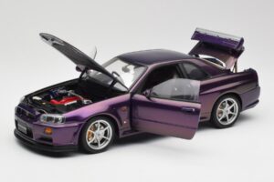 Nissan Skyline GT-R R34 V-Spec Midnight Лилав AUTOart 1:18 77305 Метал — снимка 2 от 8