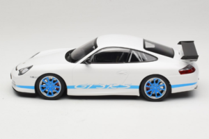Porsche 911 996 GT3 RS Бял Сини Ивици Minichamps 1:18 155062021 Метал — снимка 3 от 6