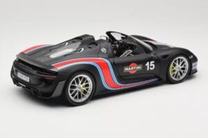 Porsche 918 Spyder Weissach Package Matt Black With Martini Stripes Minichamps 1:18 110062445 Метал — снимка 3 от 8