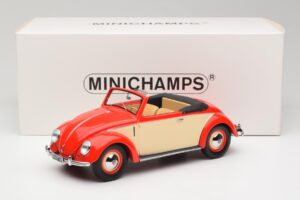Volkswagen Beetle Hebmuller Кабриолет Червен & Кремав Minichamps 1:18 107054231 Смола — снимка 6 от 6