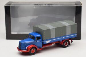 Mercedes L 315 Камион с Платформа Син Червен Minichamps 1:43 439034420 Метал — снимка 6 от 6